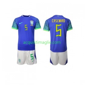 Divisa di Calcio Brasile Casemiro 5 Bambino Trasferta Mondiali 2022